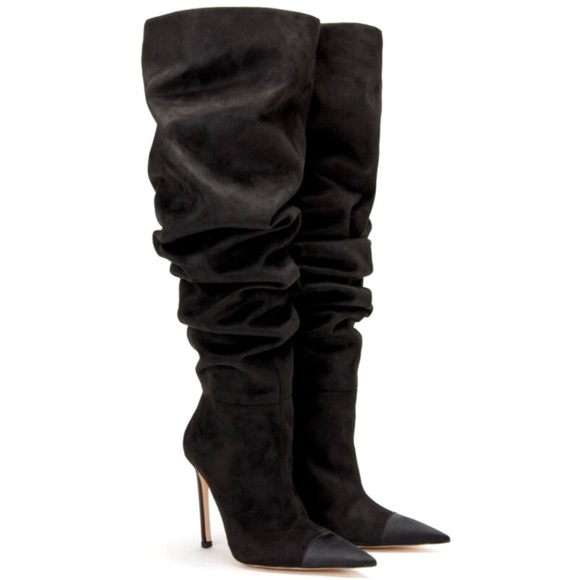 ❌SOLD❌ Good American Women’s 100% Suede Over the Knee Boots Slouchy Black 7 NWT - Picture 5 of 15